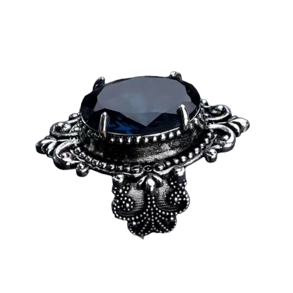 Antique Silver with Oval Deep Blue Topaz Ring